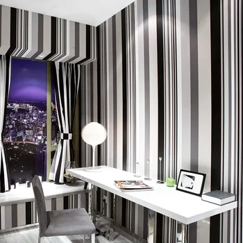 WELLYU minimalista Moderno no tejido, papel pintado en blanco y Negro papel pintado a rayas de telas no tejidas de papel flocado sala de estar dormitorio