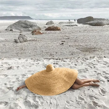 Moda Dama del Sombrero de Paja de las Mujeres de Verano de la Visera para el Sol Sombrero Floppy Cubo Tapa de gran tamaño de la Hembra Sombrero de Paja Playa Anti-UV Protección