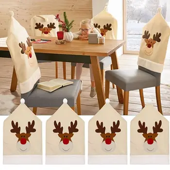 4 PIEZAS de Ciervo Sombrero de Fundas para sillas Decoración de Navidad Presidente de la Cena de Navidad de la Tapa de Conjuntos de Renos
