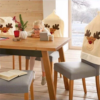 4 PIEZAS de Ciervo Sombrero de Fundas para sillas Decoración de Navidad Presidente de la Cena de Navidad de la Tapa de Conjuntos de Renos