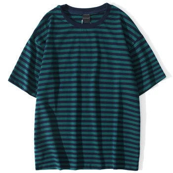 Aolamegs Impresión de Rayas Camiseta de los Hombres O-Cuello Sencilla coincidencia Básica de los Hombres Camisetas, Casual, Cómodo 5 color Opcional Streetwear