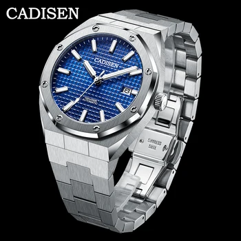 CADISEN Diseño 2020 de Lujo 42MM Hombres Relojes Mecánicos de cuerda Automática Reloj Azul 100M Impermeable luminosa de Negocios Casual reloj de Pulsera