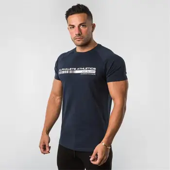 2019 Nueva ALPHALETE de Verano los Hombres de Manga Corta de los Gimnasios camiseta de Fitness Culturismo mens Slim Camisetas de Moda de Ocio de Algodón Camiseta Tops