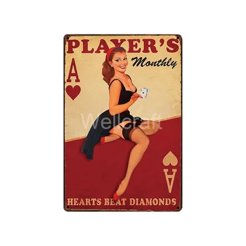 [ WellCraft ] Casino Garaje Poker Pin up belleza Sexy Estaño Carteles de arte del Vintage de Hierro de la Pintura de la Personalidad Decoración Personalizada LT-1739