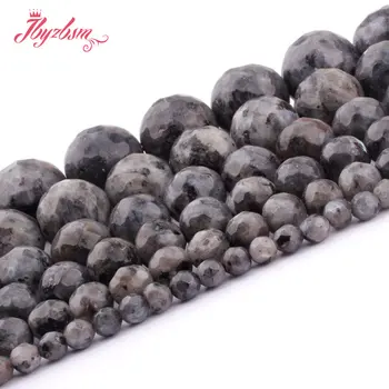 4,6,8,10,12 mm Facetado Redondo de color Negro Larvikite Natural de Piedra Suelta Perlas Para DIY Collar Pulsera de la Joyería De 15