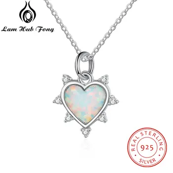 925 de la Plata Esterlina del Ópalo de Collares para las Mujeres Aman de Corazón Colgante de Plata Collar de la Joyería de Circón (Lam Hub Fong)