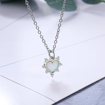 925 de la Plata Esterlina del Ópalo de Collares para las Mujeres Aman de Corazón Colgante de Plata Collar de la Joyería de Circón (Lam Hub Fong)