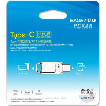 Eaget USB 3.1 Tipo C Unidad de memoria Flash de 128 gb de Metal Pen Drive de 64 gb Mini Pendrive de 32 gb USB Flash Drive Para el Tipo-C Teléfono Inteligente y Portátil