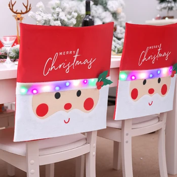 Santa Claus Silla de respaldo Cubierta con Luces para Comedor Creativo de Vacaciones de Navidad Decoración