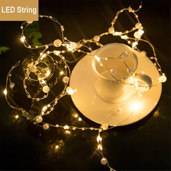 Perla Luces LED de Cadena a Batería para la Boda de la Casa de la Navidad la Fiesta de Cumpleaños Decoración de Hadas LED de Alambre de Cobre Luces