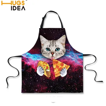 Universo Galaxy Gatos BARBACOA Delantal Animal Divertido Espacio de Gato a Comer Pizza Diseño Cocinar Delantal de Chef Mujeres Hombres sin Mangas, Faldas