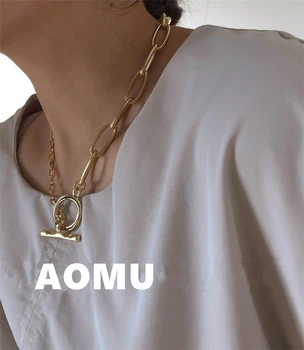 AOMU 2020 Nuevo coreano Vintage Círculo OT Hebilla de la Cadena Collar de Cadena de Metal Geométrica de la Asimetría de la Clavícula Cadena para las Mujeres Punk Regalo