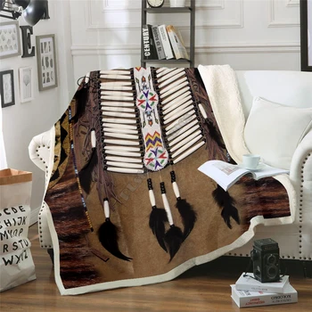 PLstar Negro Nativo Indio Lakota Cráneo de búfalo soldado de la Manta de la impresión en 3D de Sherpa Manta en la Cama Textiles para el Hogar de Ensueño, de estilo-7