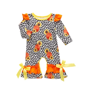 2020 de la Moda Nueva de los 0-24M Recién nacido Bebé de Halloween Mameluco Manga Larga de Calabaza de Impresión Mameluco de Leopardo Mameluco De Moda Bebé Niña