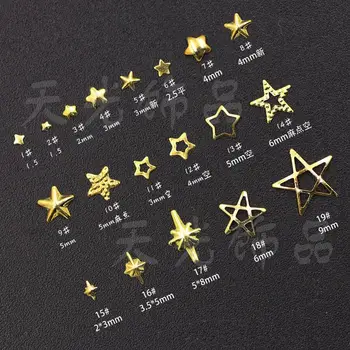 1000pcs/Pack Estrella Hueca 3D Curvo Palo de Punta del Arte del Clavo de la Decoración de Accesorios de Metal del Remache de Perno de la joyería de Estilo Japonés de Uñas Encanto