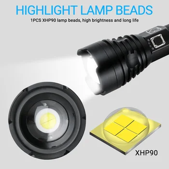 BORUiT XHP90.2 Linterna de LED de 8000LM 3-el Modo de Zoom Potente batería Recargable 18650/26650 Impermeable LanternCamping la Caza de la Luz