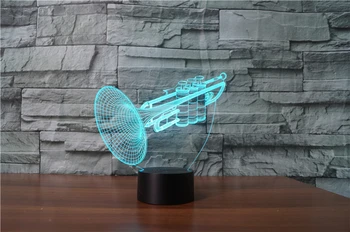 Nueva Llegada de Instrumentos Musicales Trompeta 3D Flash de Luz de la Noche USB lámpara Táctil 3D Ilusión de la Lámpara Colorida Luz de la Navidad En el Dormitorio