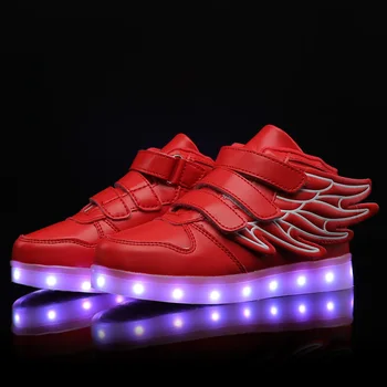 Rosa Roja Hijos la Luz de los Zapatos con el ala de los Niños Led Zapatos Niñas y Niños, Brillante Luminoso Zapatillas de deporte de Carga USB Chico Zapatos de Moda