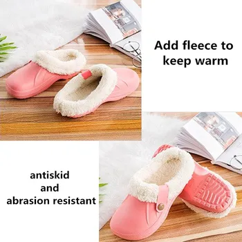 Nuevo Invierno Zapatillas de Interior Suave Zapatos Casual Crocus Zuecos de Piel Forro Polar Casa de Piso de las Mujeres a prueba de agua de Par de Zapatillas