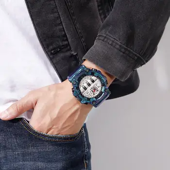 SKMEI Creativo Reloj de Cuarzo de los Hombres de la Moda de Diseño de Doble Pantalla de Tiempo de 50M Impermeable de la PU del Dial Grande Masculino reloj de Pulsera relojes homme 1557