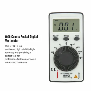 DT9210 1999 Cuenta Bolsillo Multímetro Digital AC/DC, Voltaje Amperímetro Probador de la Resistencia del Diodo Prueba de Continuidad de retención de Datos de Rango Automático