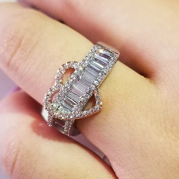 2020 nueva de lujo de oro rosa de color de plata del corazón anillo de compromiso para las mujeres de la señora aniversario de regalo de la joyería al por mayor moonso R5484