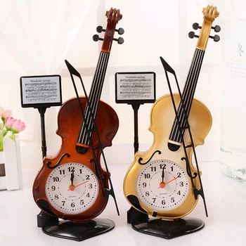 Elegante estilo vintage Violín reloj despertador Needdle ronda de escritorio Relojes para niños los niños de regalo de cumpleaños de Música de Violín Reloj