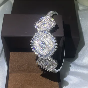 Sol del Estilo de la flor de la pulsera bling Allanar configuración de 5A zirconia cúbico de Oro Blanco Lleno de Compromiso brazalete de las mujeres de la boda accessaries