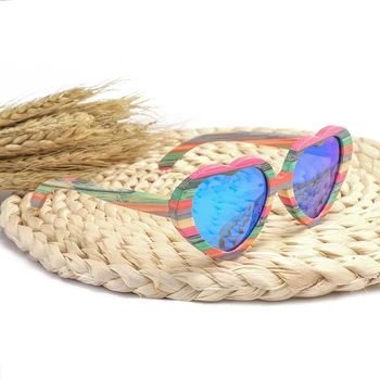 La Moda Del Corazón De Gafas De Sol De Marca De Diseñador De 2018 Mujeres De Madera De Bambú Gafas De Sol Polarizadas Para Hombre Sombra De Color Rosa