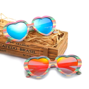 La Moda Del Corazón De Gafas De Sol De Marca De Diseñador De 2018 Mujeres De Madera De Bambú Gafas De Sol Polarizadas Para Hombre Sombra De Color Rosa