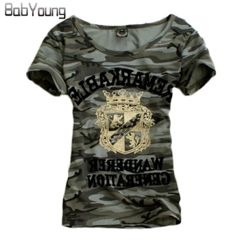 BabYoung Verano Tops Crecido Patrón de la Camiseta de las Mujeres del Ejército de Uniforme Militar camuflado de la Camiseta Mujer Más el Tamaño de Camisetas Mujer 4XL