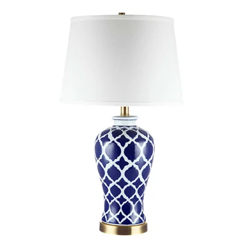 Retro estilo Americano Azul pintado a mano creativa de la lámpara de escritorio de estudio de la lámpara de la mesita de China azul y blanco de cerámica de la lámpara de escritorio WJ010612