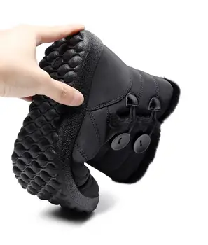Dacomfy de las Mujeres Botas antideslizantes de Invierno Botas de Nieve de Piel Cálida de Tobillo Botas con Botón de Damas Ligero Cómodo Casual Zapatos