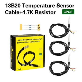 3PCS DS18B20 paquete de acero Inoxidable Impermeable de la sonda de temperatura sensor de temperatura de +4,7 K Resistor Para Arduino(100CM)