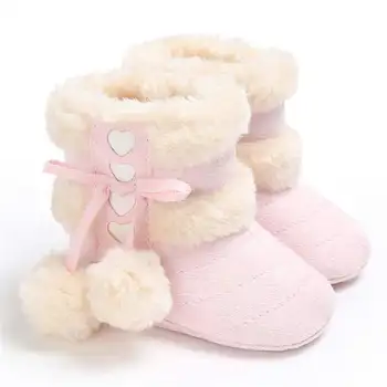 2019 Nieve del Invierno Colores bowknot Caliente Bola de Pelusa Interior Suave Suela de Goma 0-2 Años Recién nacido Niño Zapatos de Bebé de Primera Caminantes de Arranque