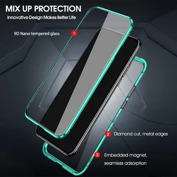 Magnético Flip Case Para Xiaomi Redmi Note 9s de Vidrio 360 Parachoques de Metal Cubierta Completa Para el Xiaomi Redmi Nota 9 Pro Global Note8 Pro Funda