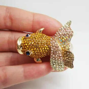 Bastante Dorado Pez Amarillo De Diamantes De Imitación De Cristal Broche Pin Animal