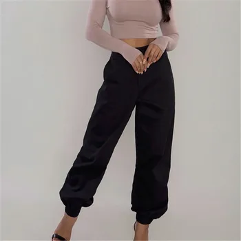 2019 Mujeres Del Harén Pantalones De Mujer Elegante, Además De Tamaño De Bolsillo Suelto De La Cadena De Haren Pantalones De Carga De La Linterna Pantalones Anchos De Cintura Alta Pantalones