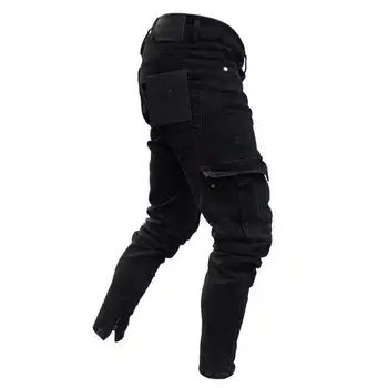 Los hombres multi-bolsillo de Hip Hop pantalones de Chándal Flaco de la Motocicleta de que los Pantalones vaqueros de Diseñador Negro como El Corredor Tramo Casual Pantalones de peto de