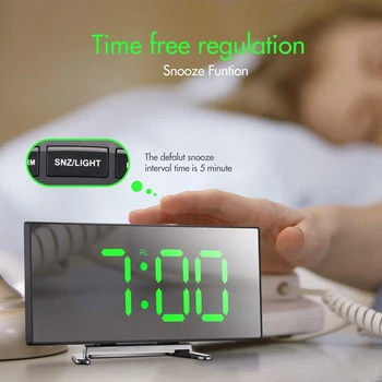 Reloj despertador Digital, de 7 Pulgadas Curva de Dimmable LED Sn Reloj Digital para Niños Dormitorio, Verde Gran Número de Reloj, Ligero Sma