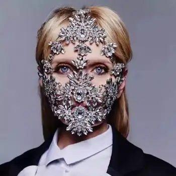 La moda de Halloween de cristal de circón máscara de la joyería para las mujeres brillante de la hoja de arce de la máscara de BLING diseño personalizado de cristal de la joyería del baile