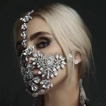 La moda de Halloween de cristal de circón máscara de la joyería para las mujeres brillante de la hoja de arce de la máscara de BLING diseño personalizado de cristal de la joyería del baile