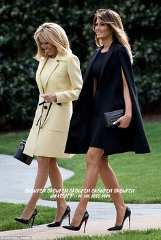 Melania Trump y Brigitte Macron Ambas Llevaban los Diseñadores franceses de la Cena de Desgaste de la Madre de Los Vestidos de Novia Cortos capa Negra, Traje de las Mujeres