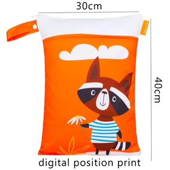 HappyFlute de Impresión Digital 30*40CM Wetbag 2pocket con Mango Reutilizable Impermeable de dibujos animados Imprime Mojado Seco Bolsa de Pañales