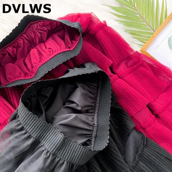 DVLWS 2020 Primavera, Rojo de la Rosa Cakecup Faldas de las Mujeres de Verano de Nueva Irregular Falda de Volantes Elemento de Hadas Pastel Falda 2 Color Negro ROJO