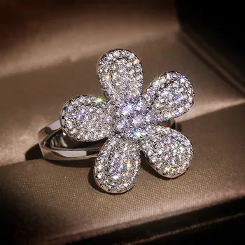 De lujo de la Flor de Micro pave anillo de Diamantes de Laboratorio Real de la plata Esterlina 925 de Compromiso Anillos de Boda para las mujeres de la Fiesta Nupcial de la Joyería de Regalo