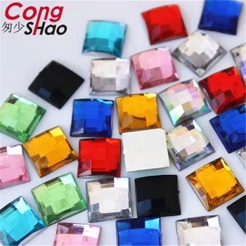 Cong Shao 200PCS 12mm Facetado en Forma de Cuadrado de las planas de colores de Acrílico de diamante de imitación de Piedras Y Cristales Accesorios de los Disfraces CS609