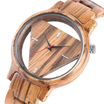 Único Invertida Geométrica del Triángulo de Madera del Reloj de las Mujeres de los Hombres Creativos Hueco de línea Completa de Madera de Cuarzo reloj de Pulsera de Reloj de madera de 2020