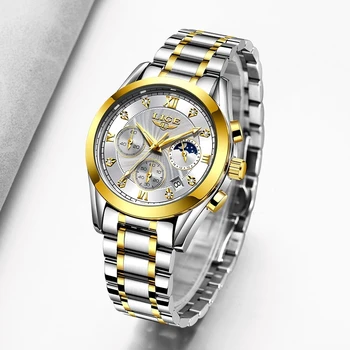 LIGE 2020 Nuevo Reloj de Oro de las Mujeres Relojes de Señoras Creativo de Acero de las Mujeres Relojes de Pulsera Mujer Reloj a prueba de agua Relogio Feminino