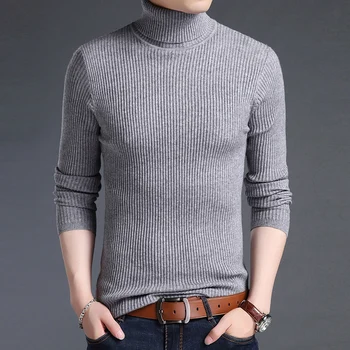 2020 de la Nueva temporada Otoño-invierno gruesa cálido suéter de los hombres de manga larga de cuello alto de color sólido suéteres 1601